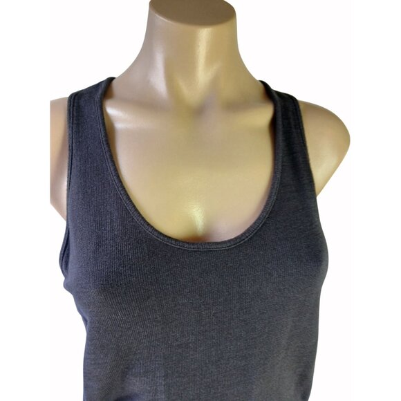 Monrow Black Ribbed Tank Dress Ruched Side Sleeveless Size M Racer Back Body Con - Picture 4 of 16